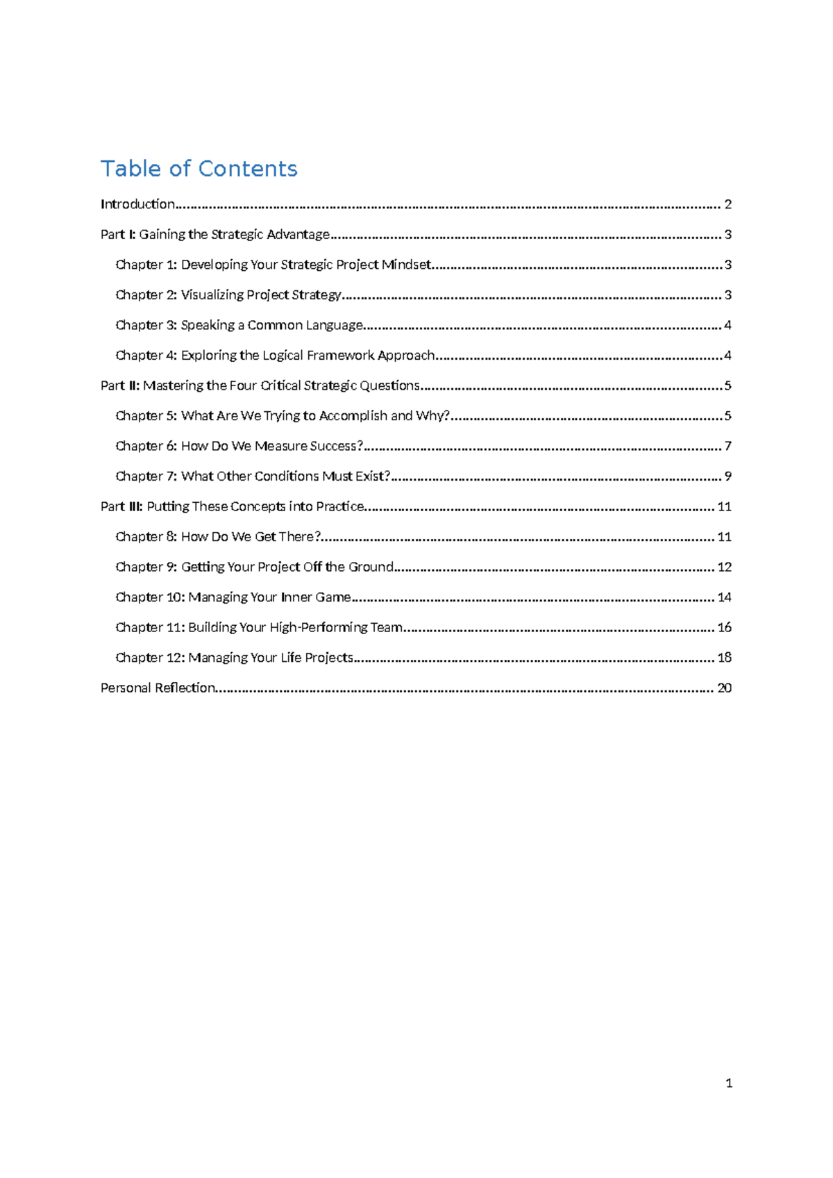 Book review project management - Table of Contents - Studocu