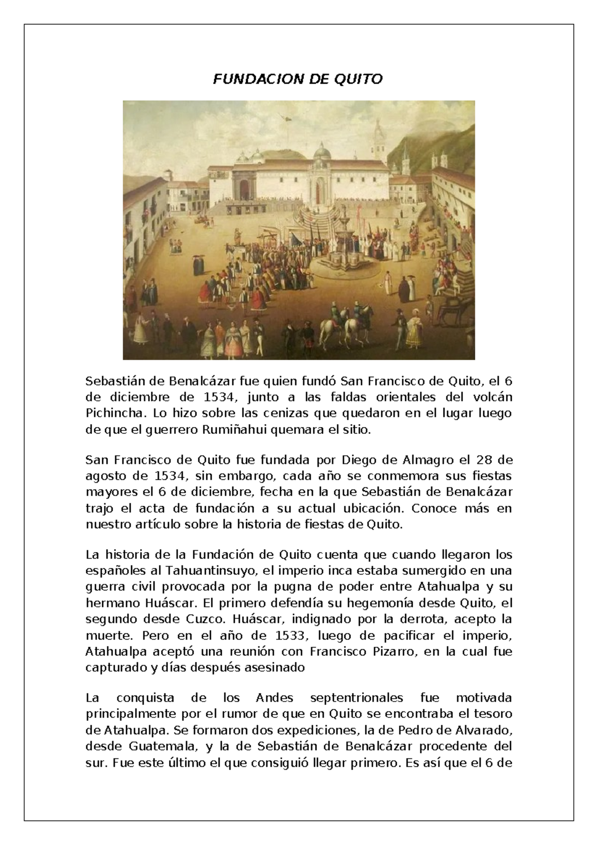 Fundacion DE Quito - INTERESANTE - FUNDACION DE QUITO Sebastián de ...