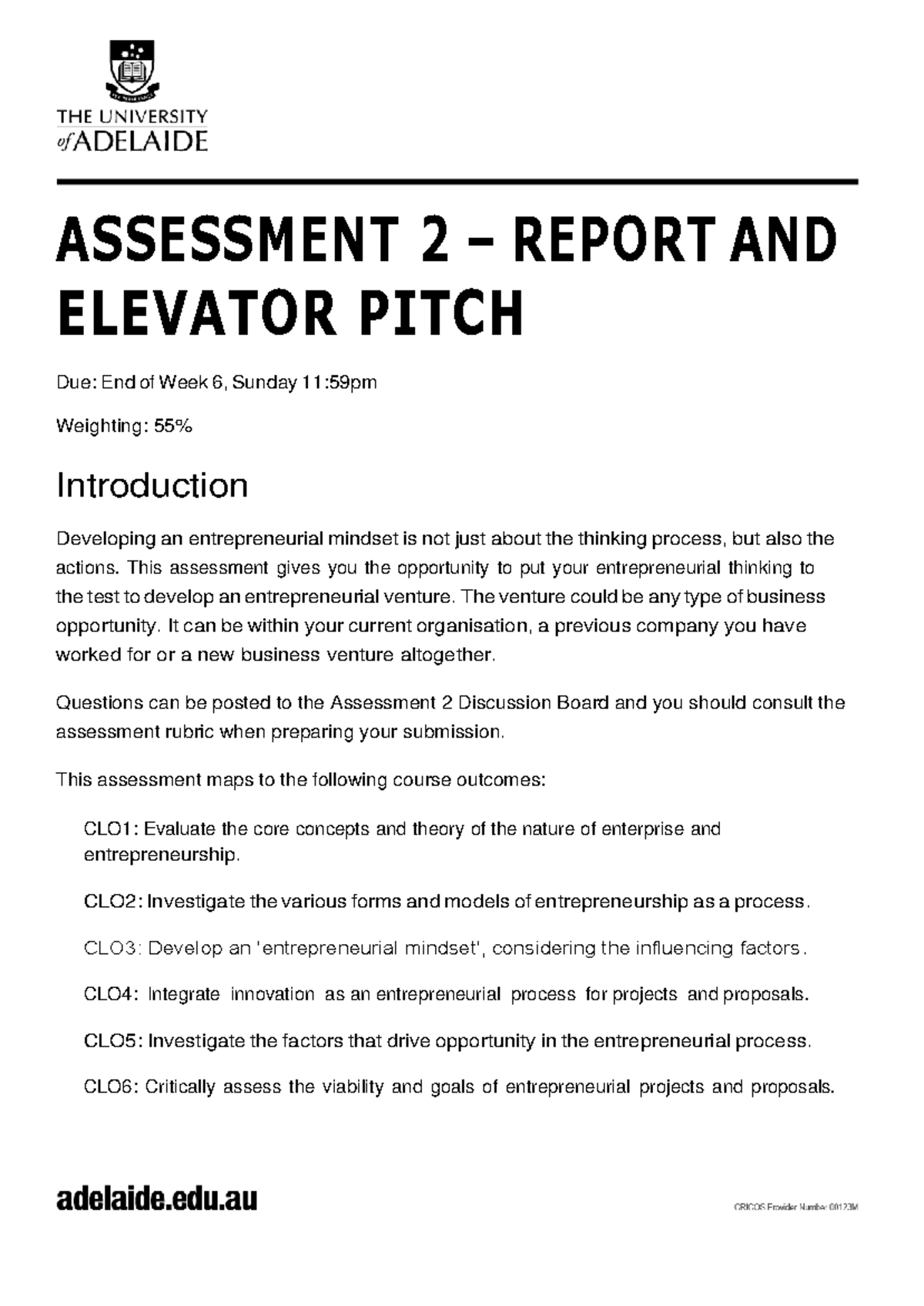 4066 Managemt 7125OL Assessment 2: Report & Elevator Pitch - Studocu
