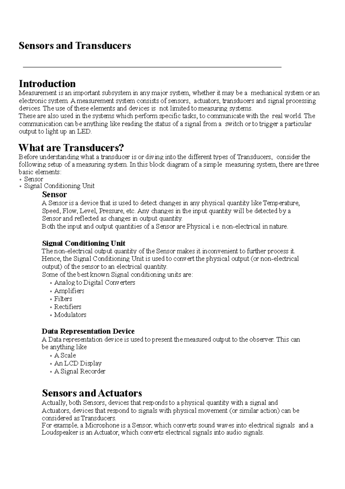 Sensors and Transducers: Overview & Applications in Measurement Systems ...