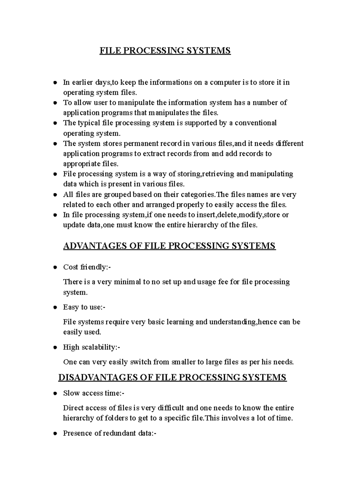 DBMS Full 1st Sem - Comprehensive Notes on File Processing Systems ...