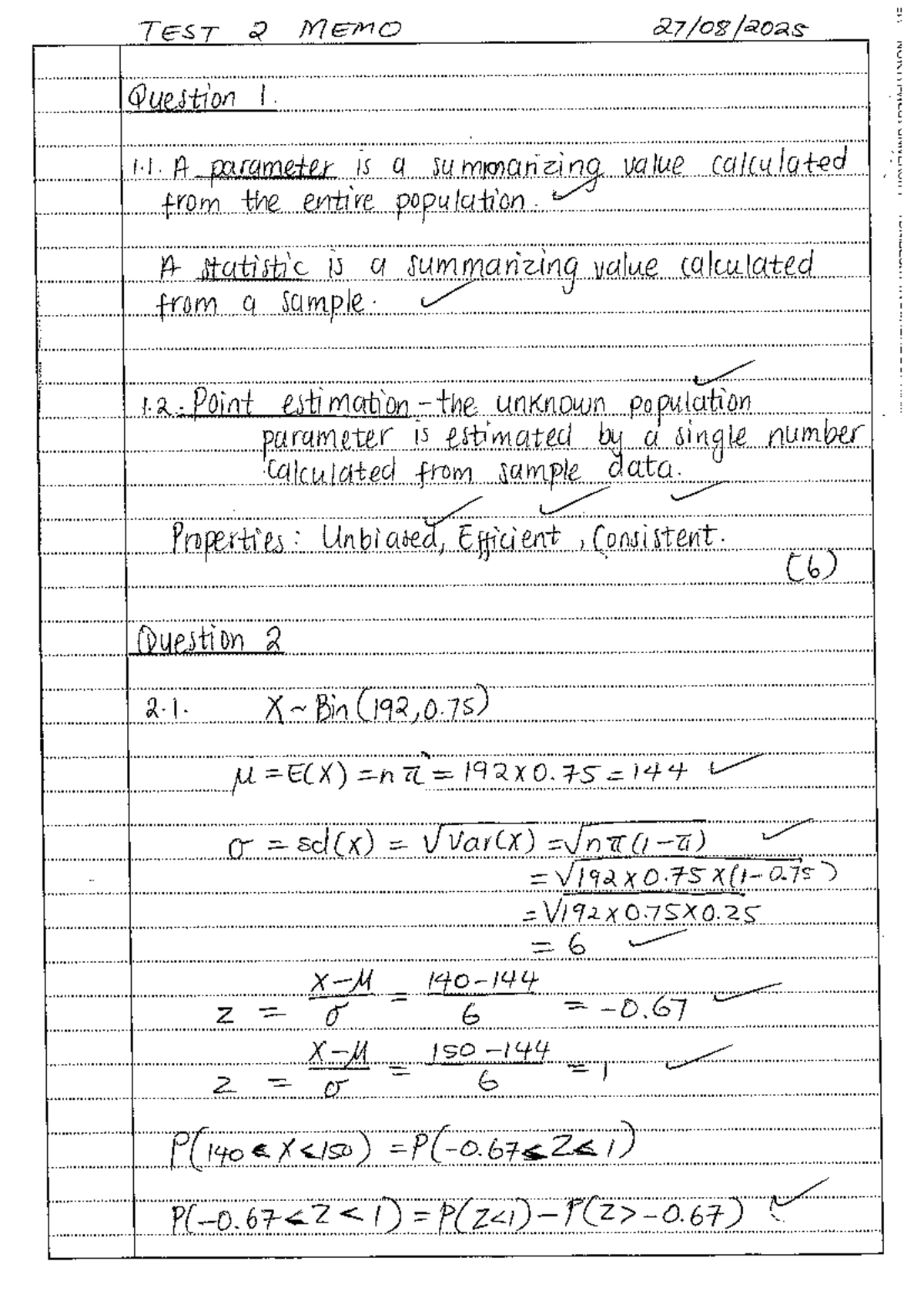 Test 2 Memo - Key Concepts and Calculations - Studocu