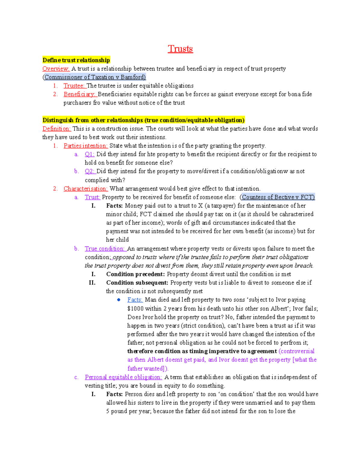 Trusts Overview: Key Concepts and Legal Principles (LAW123) - Studocu