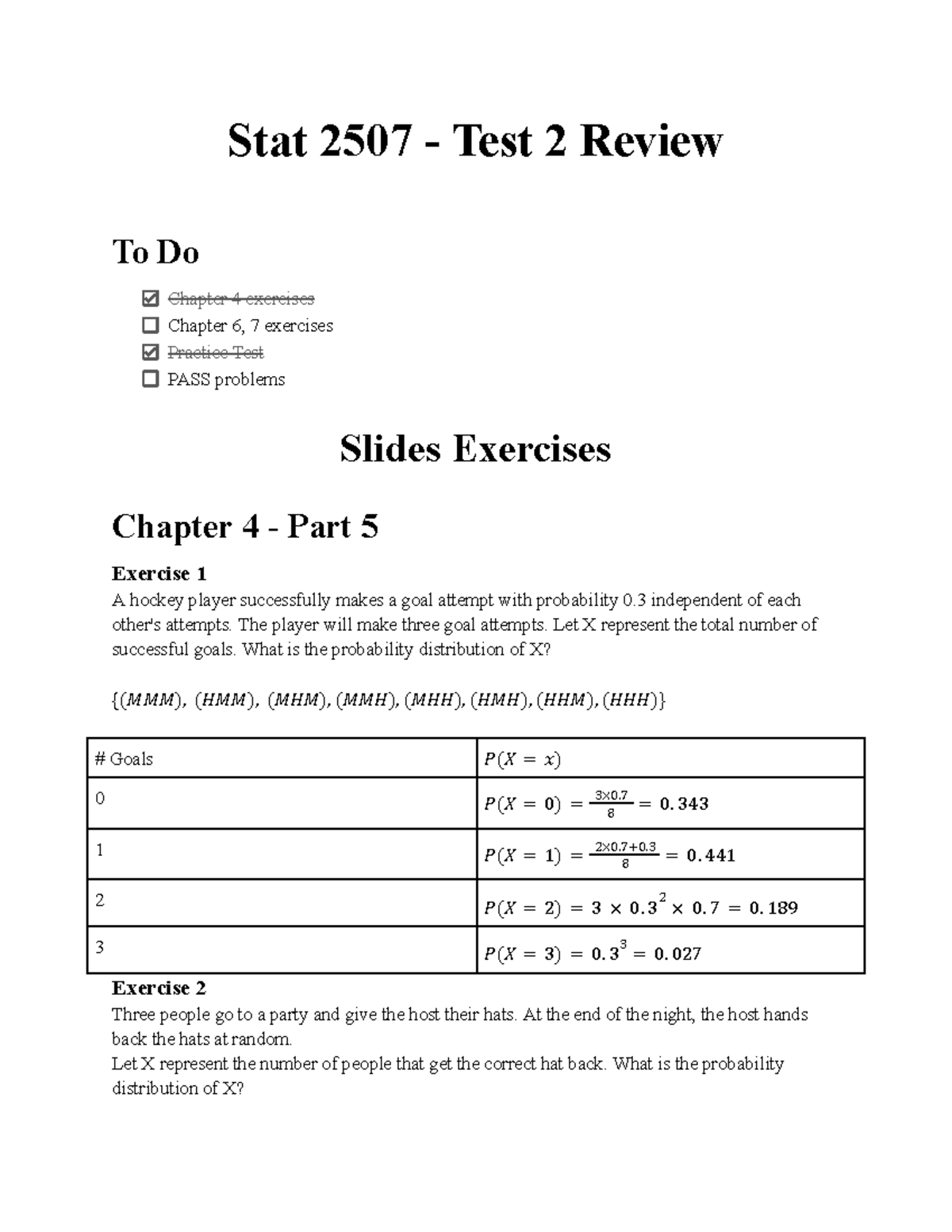 Stat 2507 Test 2 Review - Stat 2507 - Test 2 Review To Do Chapter 4 ...