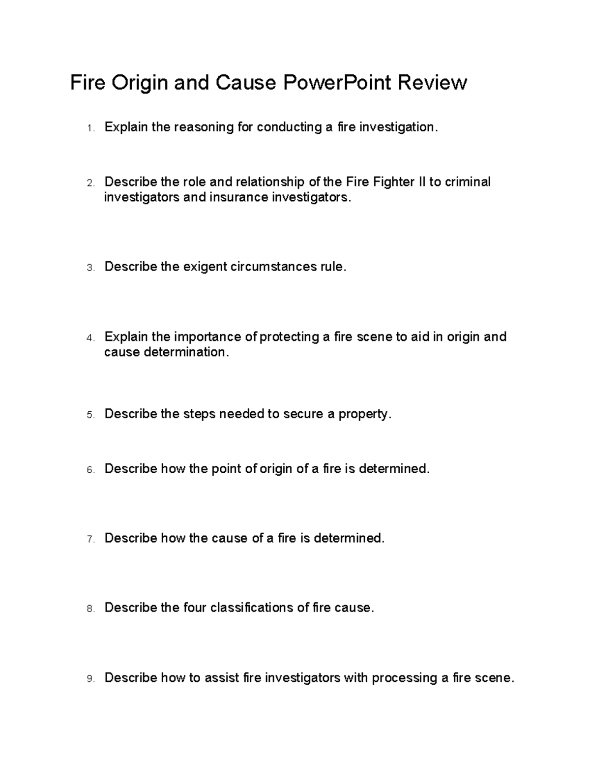 Fire Origin and Cause: PowerPoint Review for Firefighter II Course ...