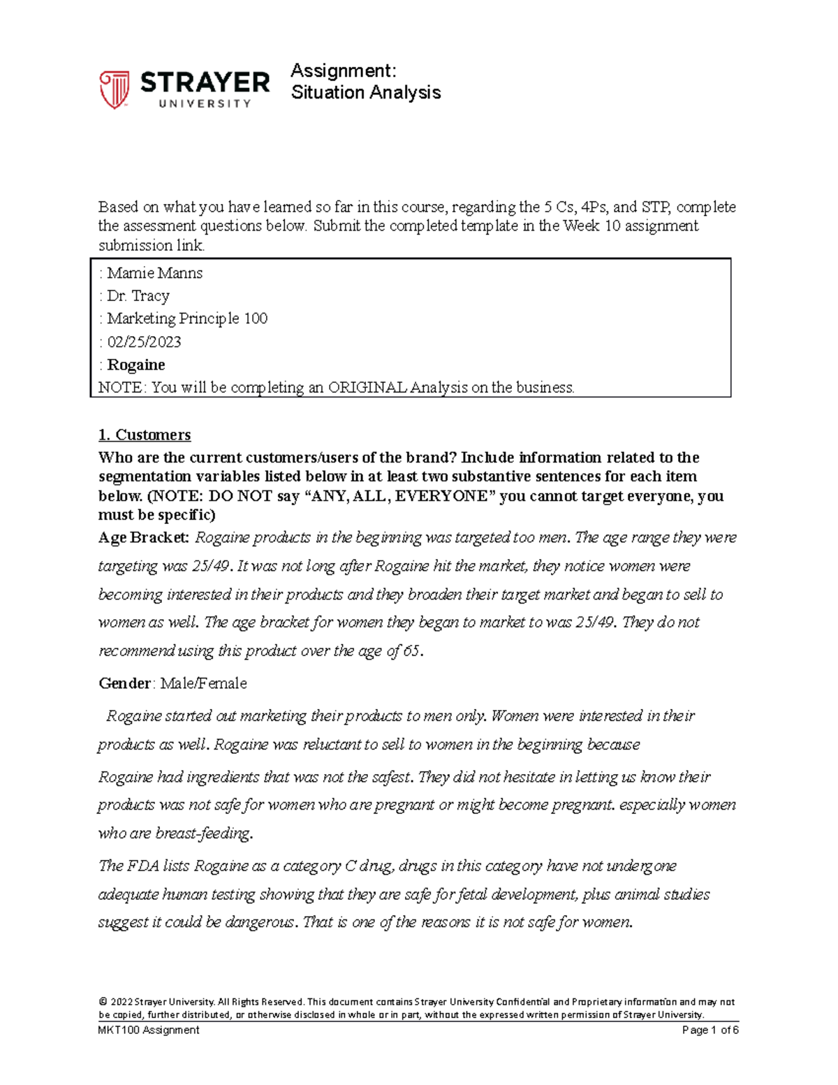 Week 10 Situation Analysis Assignment for MKT100: Rogaine Insights ...
