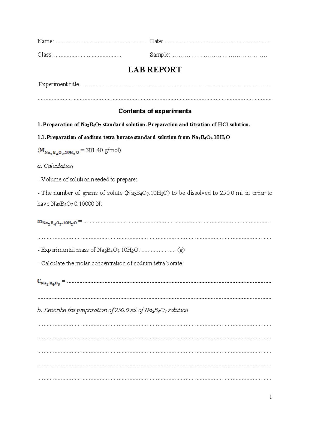 Lab Report: Titration and Gravimetric Analysis - CH3340 E - Studocu