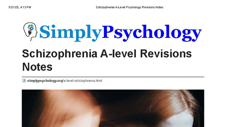 Schizophrenia A-Level Psychology Revision Notes: Key Concepts & Exam ...