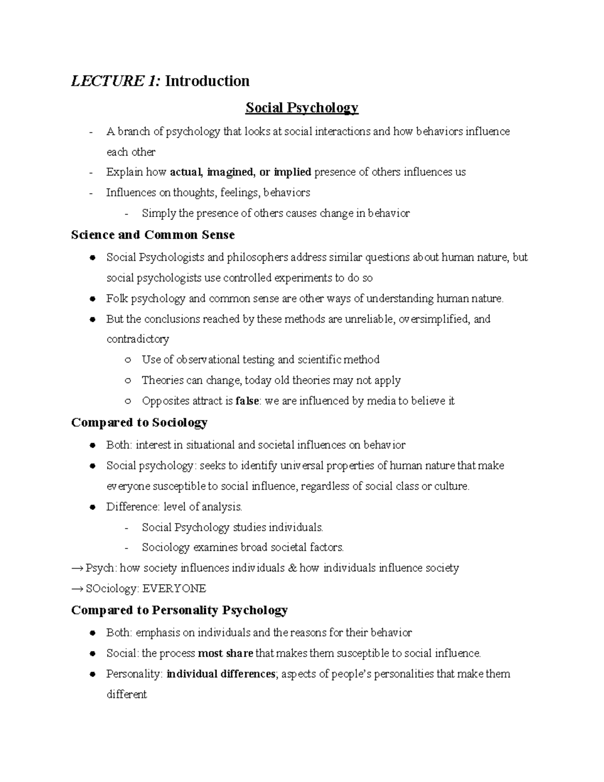 PSYC325 Part 1 - notes for chapters 1-5 - LECTURE 1: Introduction ...