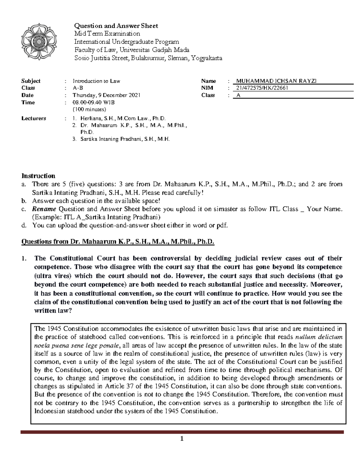 Introduction to Law M.A. 2021 Final Exam Q&A Overview - Studocu