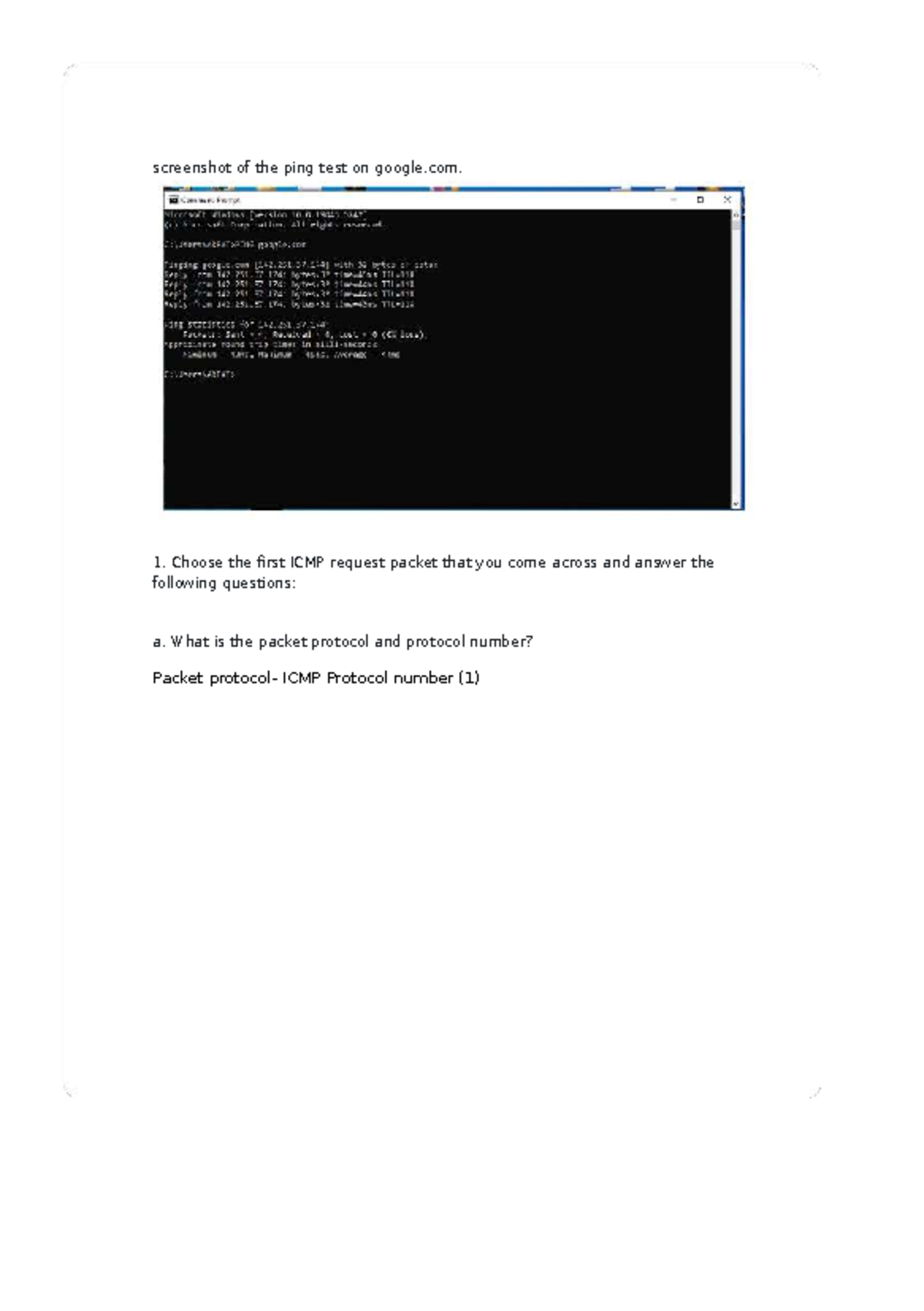 ICMP Packet Analysis: Written Assignment U5 - Studocu