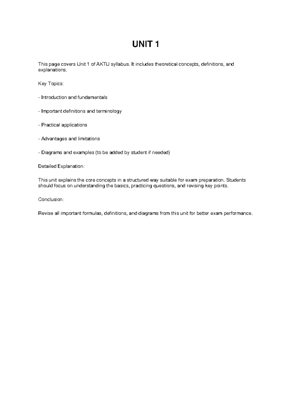 AKTU Unit Wise Notes Summary: Key Concepts & Exam Prep - Studocu
