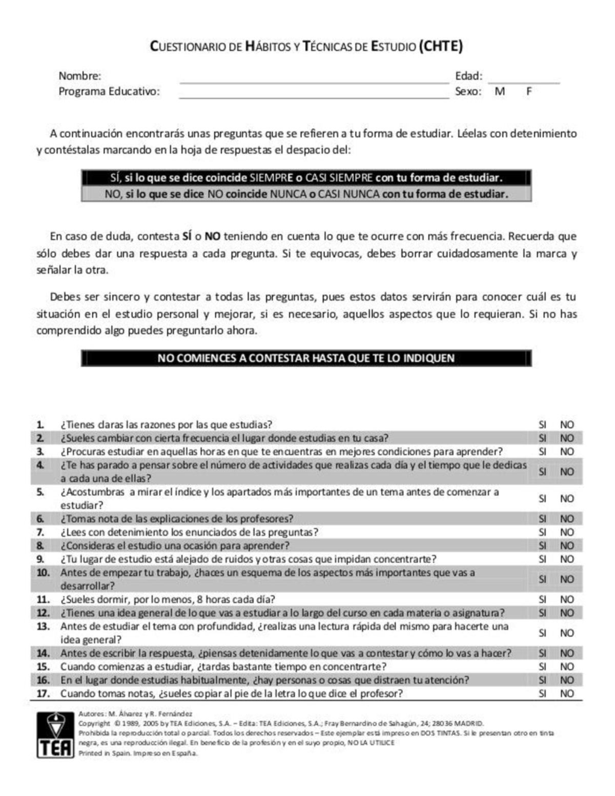 CHTE - Cuestionario sobre Hábitos y Técnicas de Estudio - Document Preview
