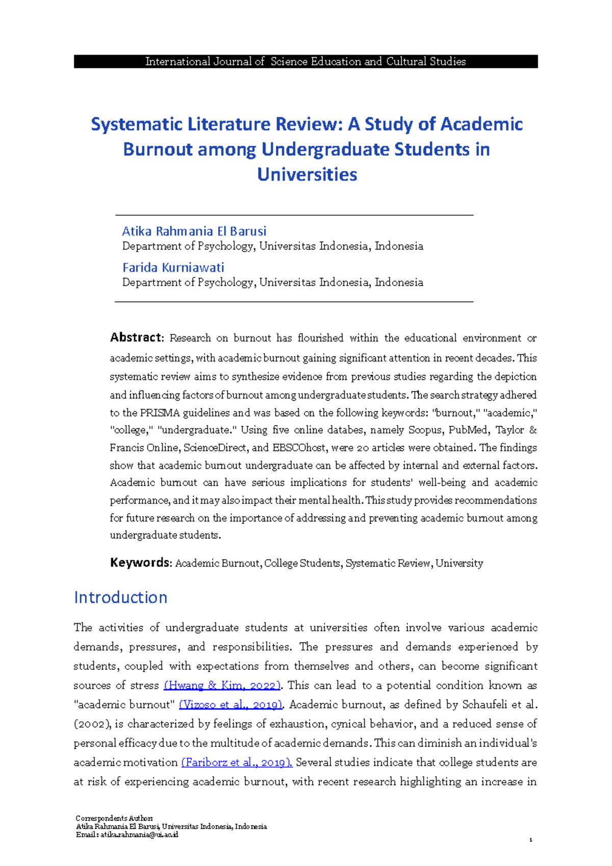 Systematic Review: Academic Burnout in Undergraduates (PSY 101) - Studocu