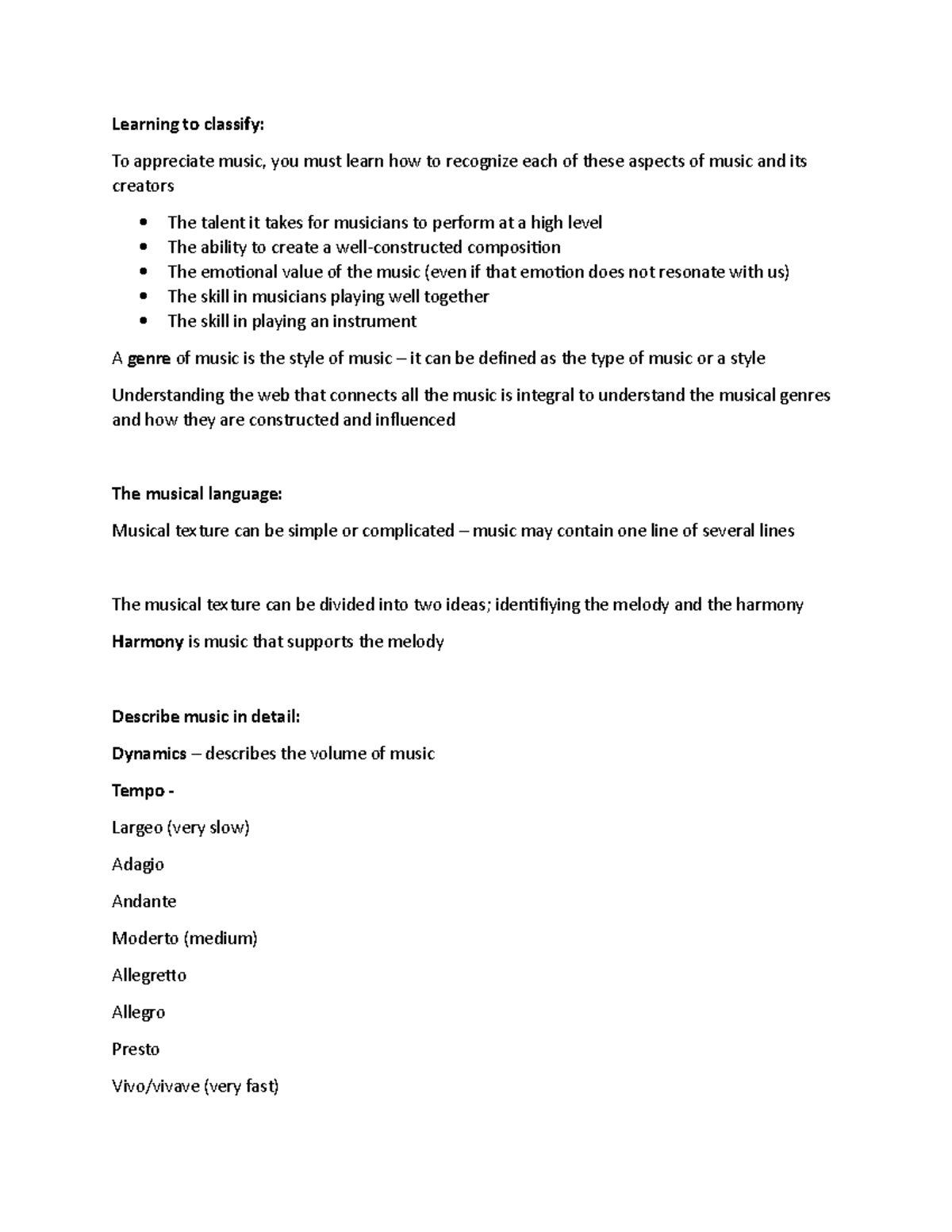 MU - Chapter 1 Notes - Learning to classify: To appreciate music, you ...