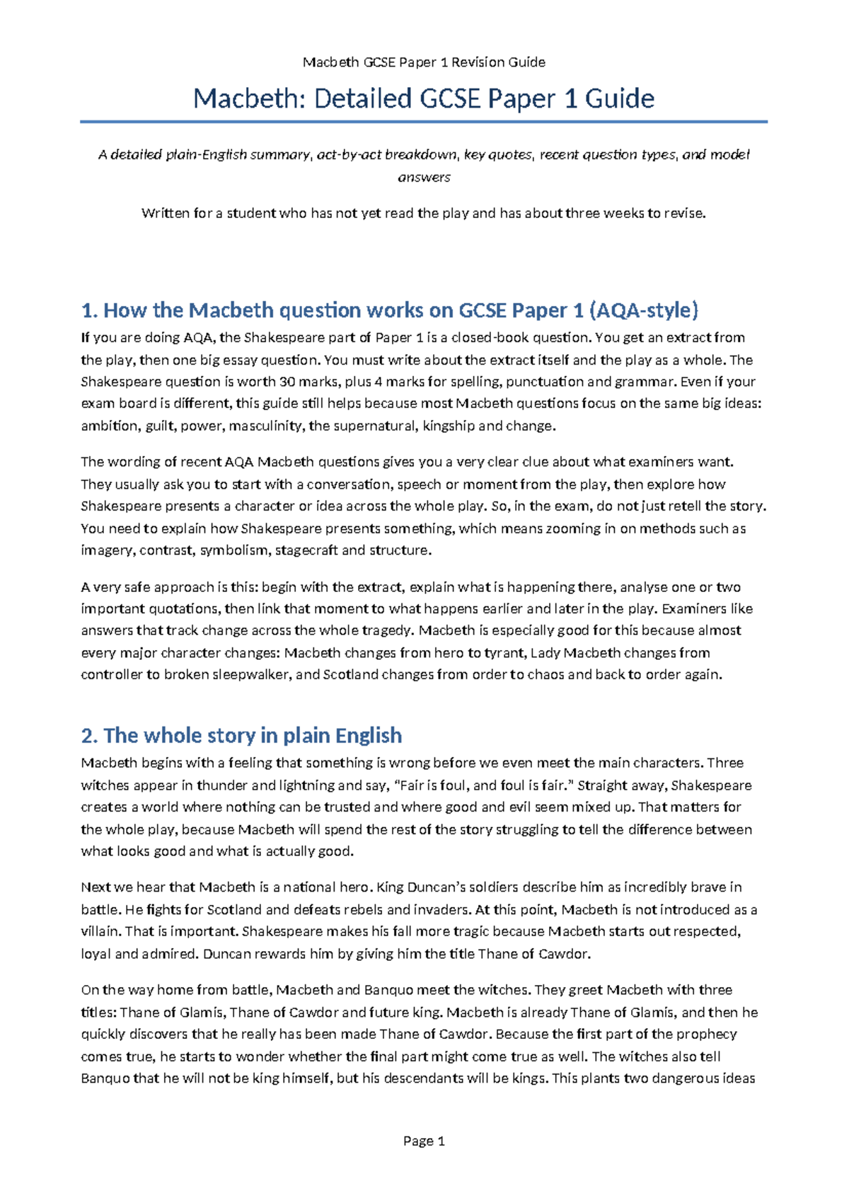 Macbeth GCSE Paper 1 Revision Guide: Key Quotes & Exam Strategies - Studocu