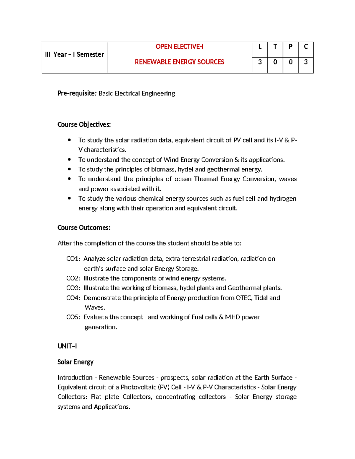 RES 101: Syllabus for Renewable Energy Sources Course - Studocu