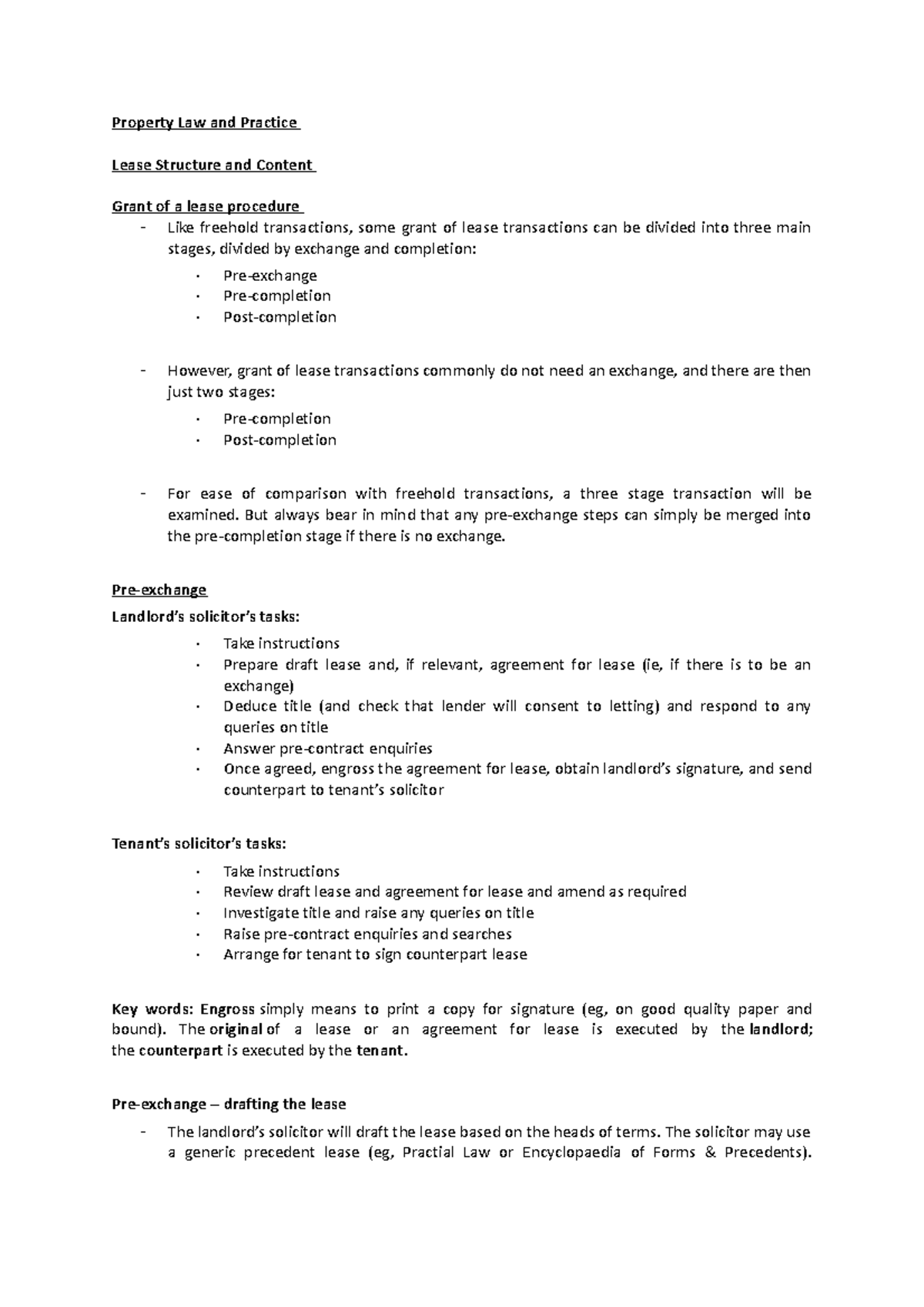 Lease Structure and Grant Procedure in Property Law (PLP 101) - Studocu