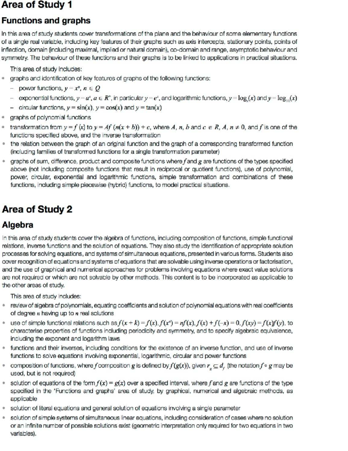 Maths AOS Overview: Functions, Algebra, and Calculus - Studocu