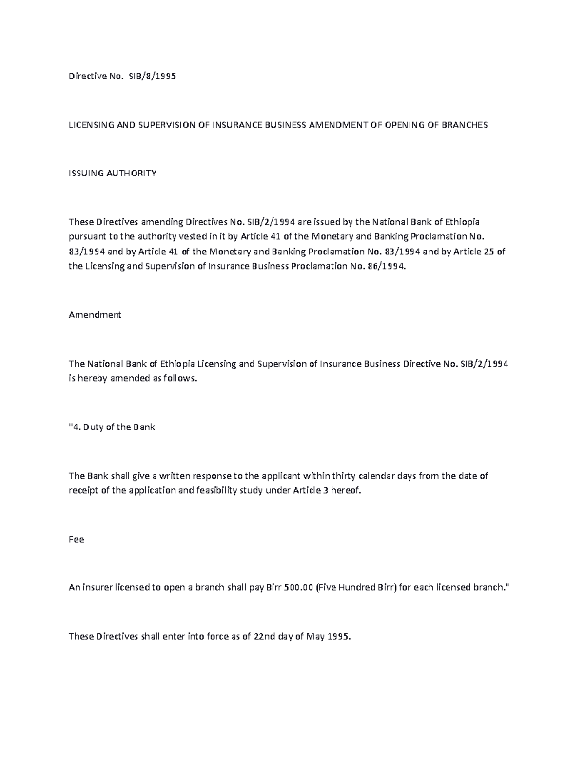Insurance 3 - good - Directive No. SIB/8/ LICENSING AND SUPERVISION OF ...