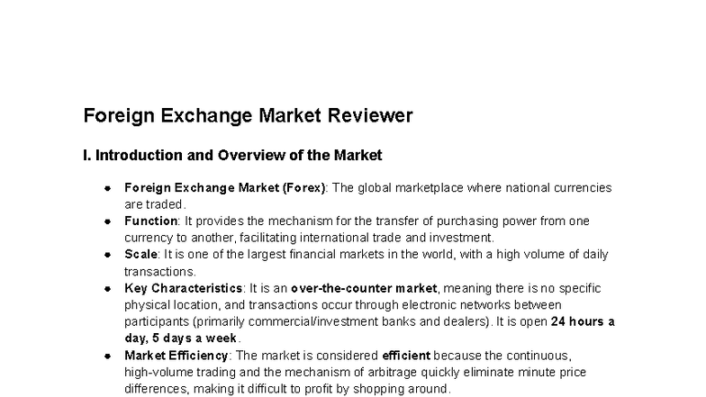 FMRK411 Final Exam Reviewer: Foreign Exchange Market Overview - Studocu