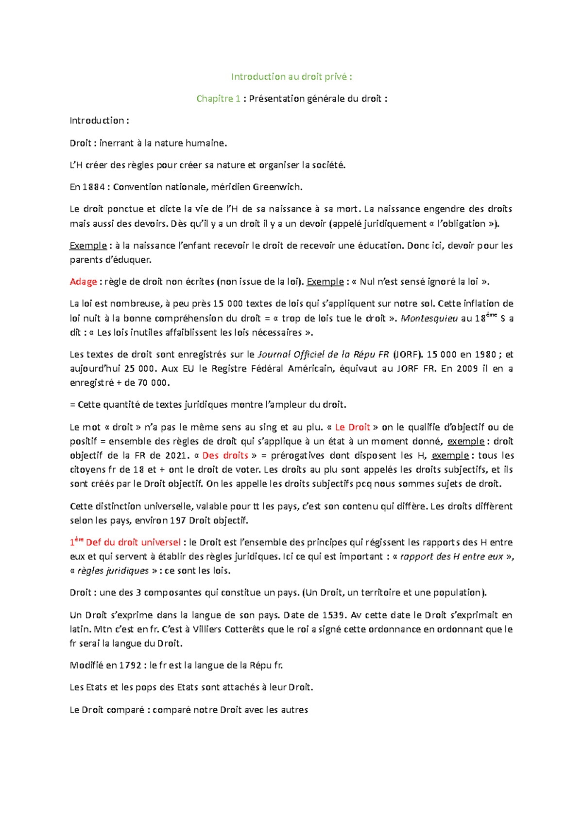CM Chapitre 1 : Introduction au Droit et Systèmes Juridiques - Studocu