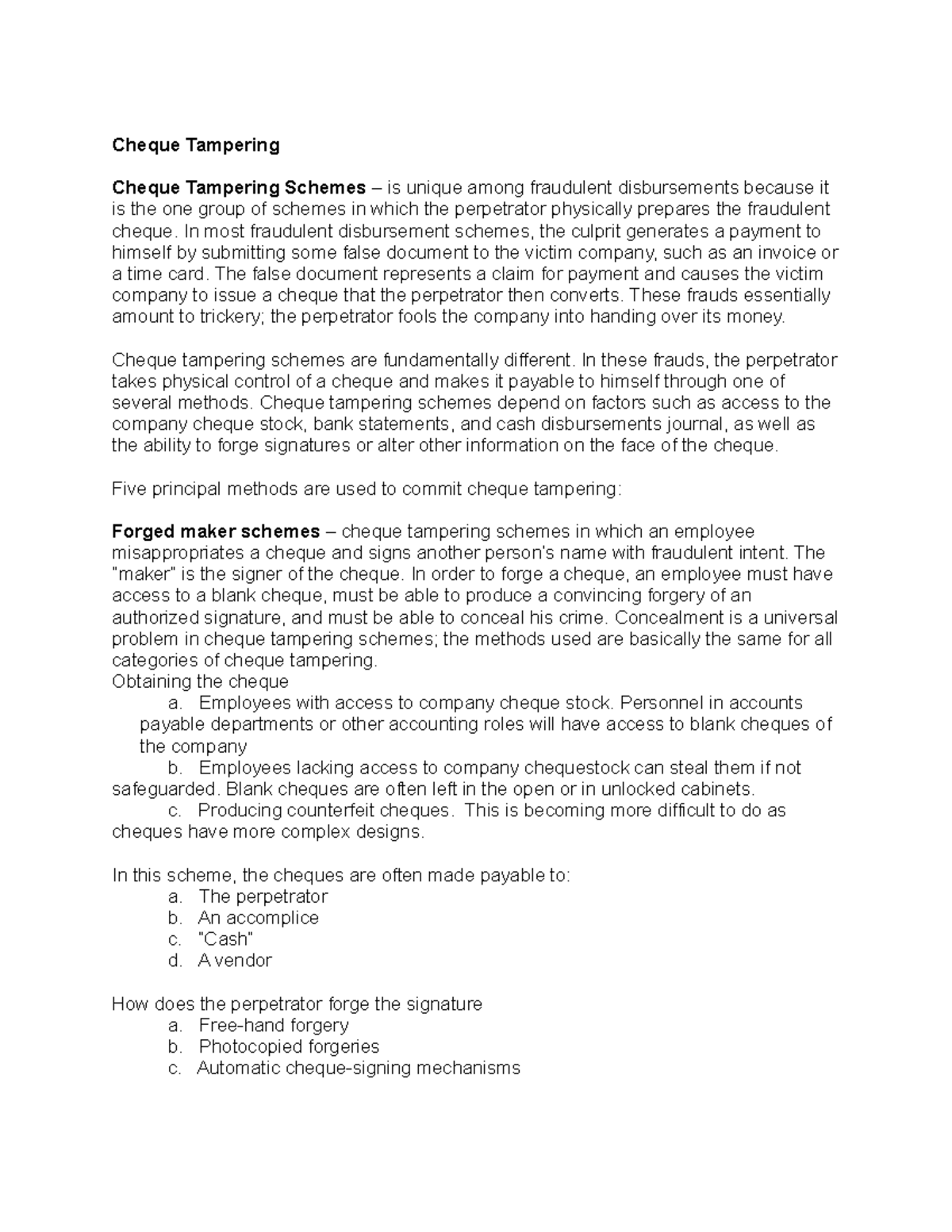 Cheque Tampering Schemes: Overview of Fraud Examination Techniques ...