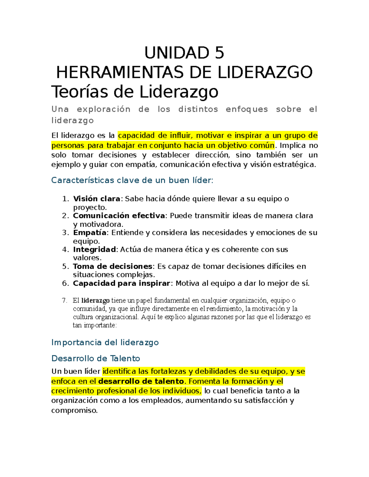 Unidad 5: Herramientas y Teorías de Liderazgo en Gestión Empresarial ...