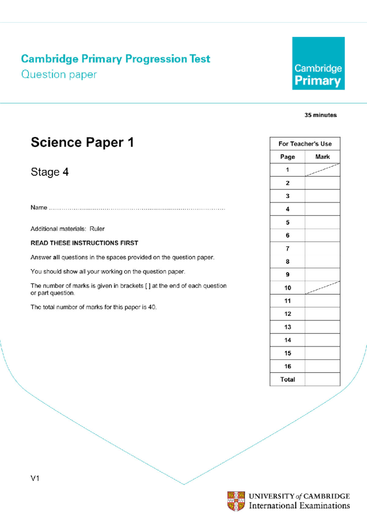 2020 stage 4 science cambridge primary progression test paper 1 studocu