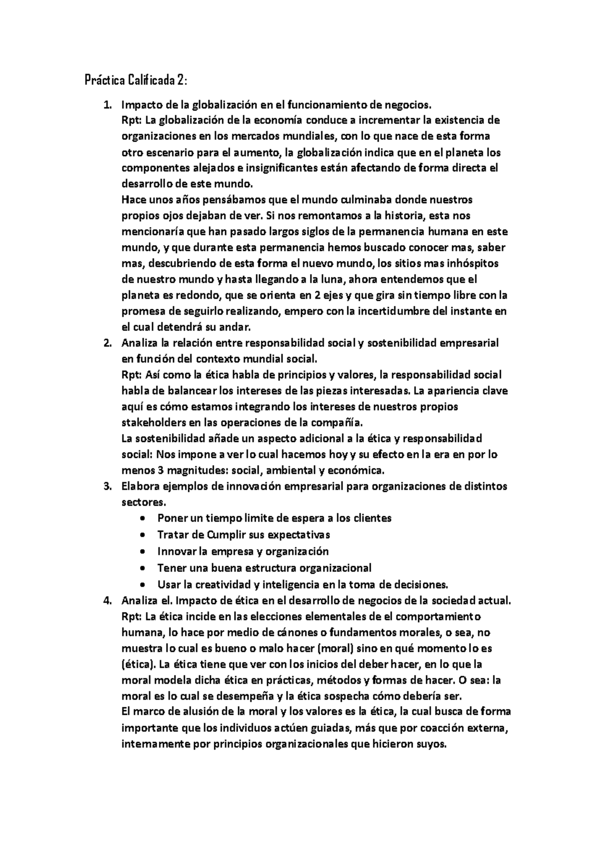 Práctica Calificada 2: Impacto de la Globalización en Negocios - Studocu