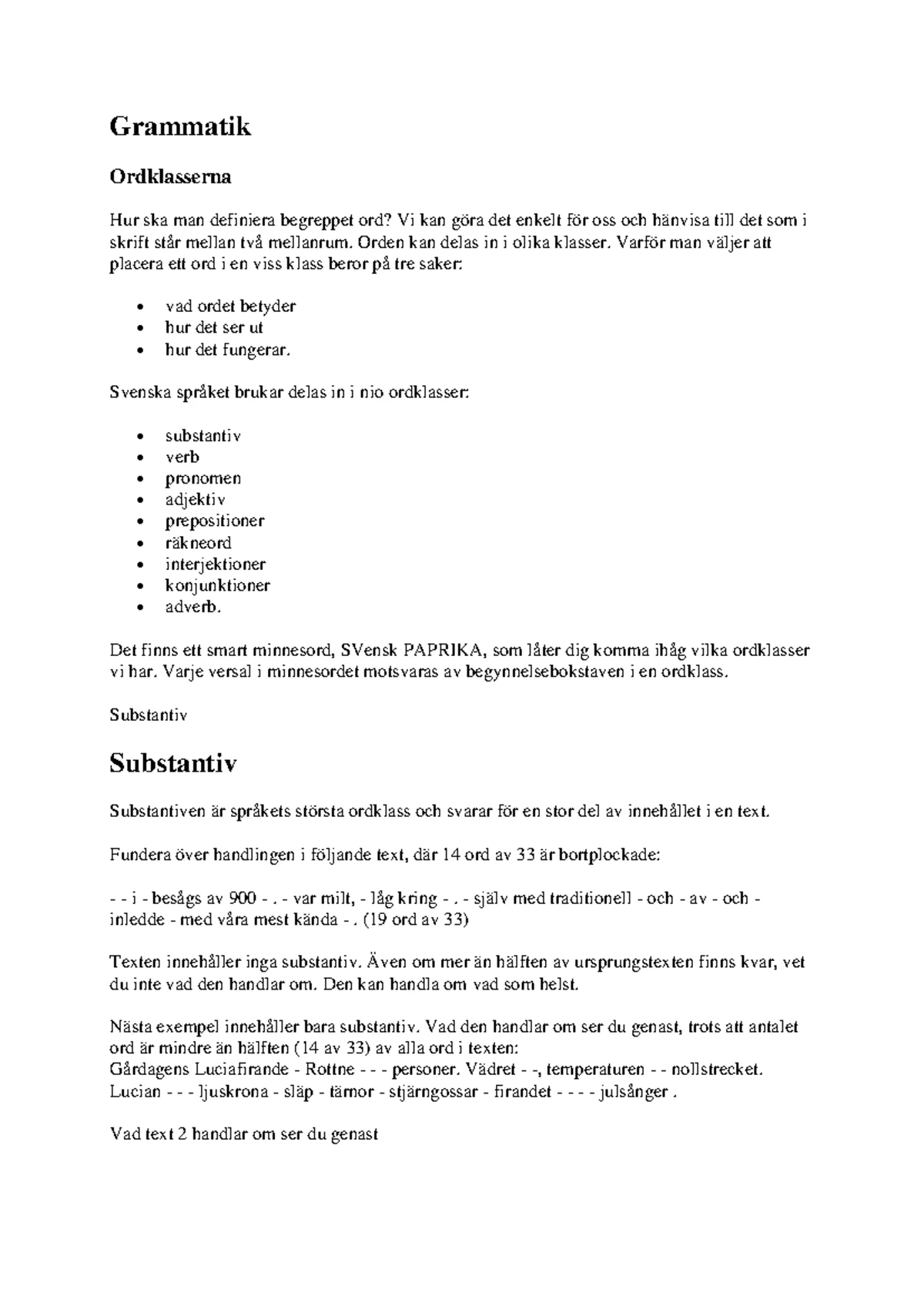 Grammatik till latin - Grammatik Ordklasserna Hur ska man definiera ...
