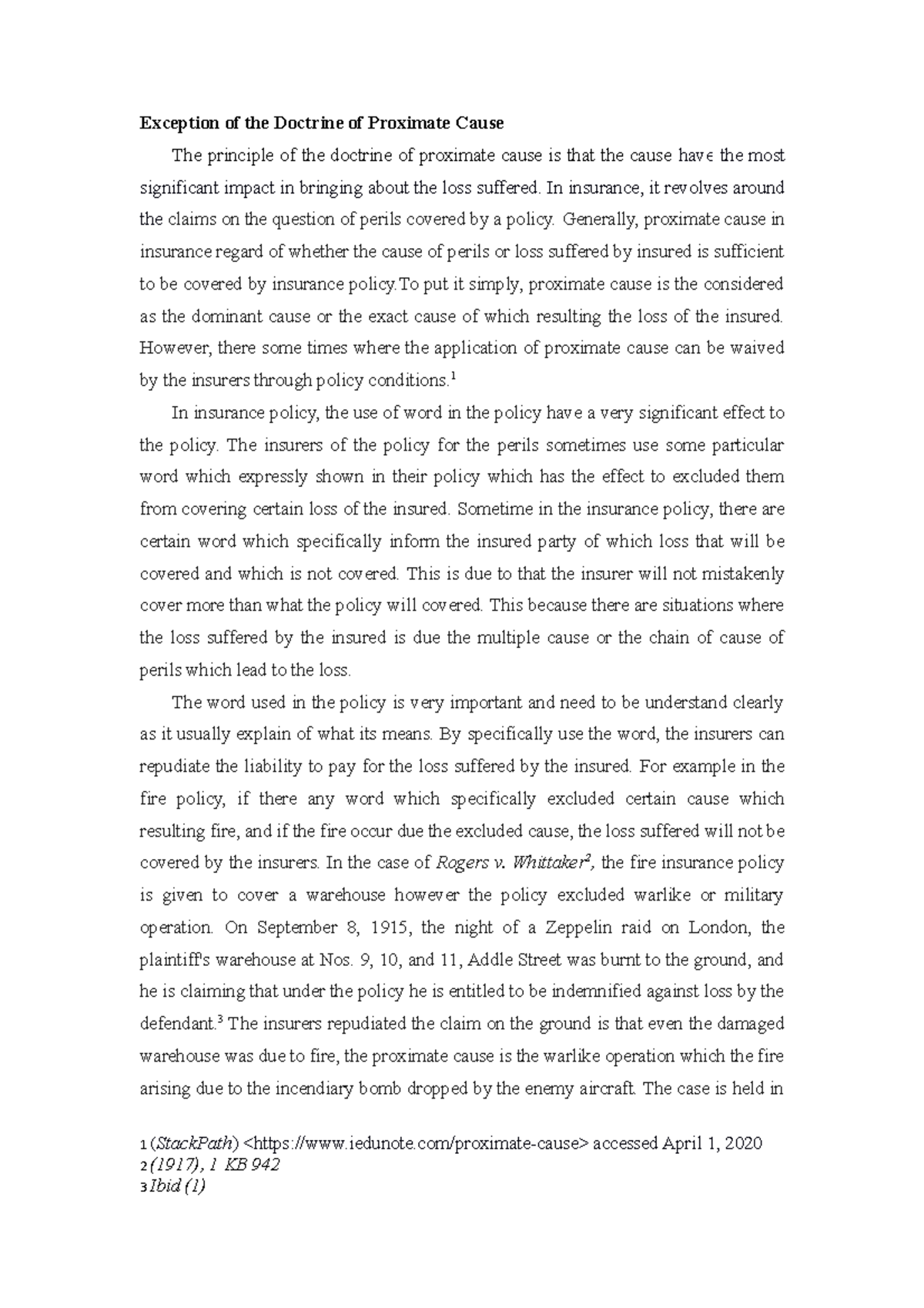 Exception of the Doctrine of Proximate Cause - Insurance law - UUM ...