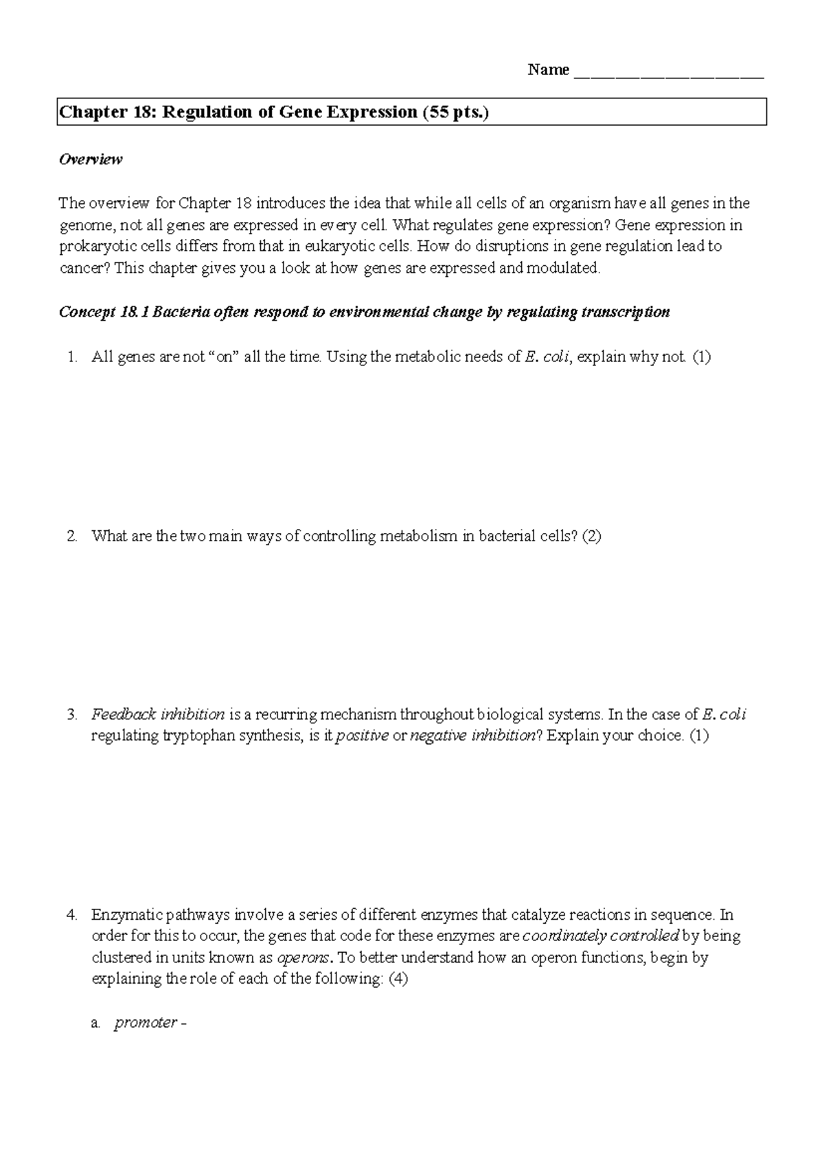 ARG Ch 18: Regulation of Gene Expression Overview and Key Concepts ...