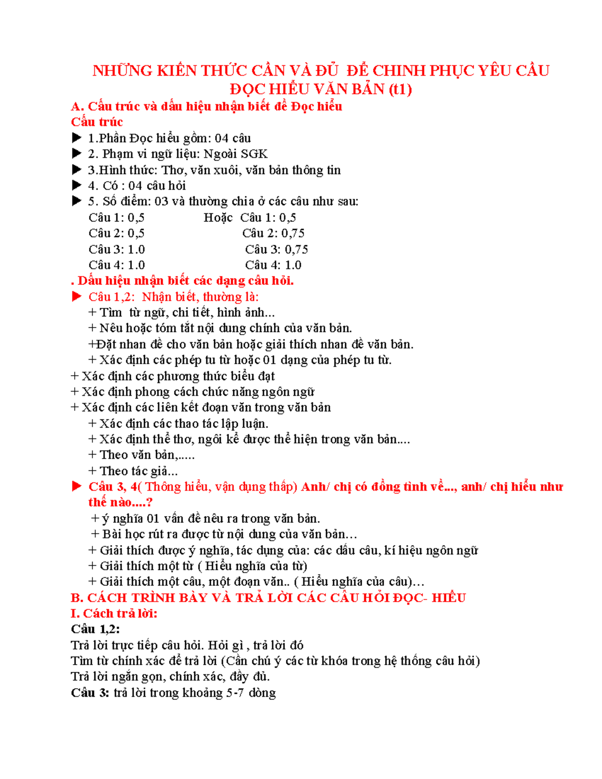 NHỮNG KIẾN THỨC CẦN THIẾT ĐỂ ĐỌC HIỂU VĂN BẢN (t1) - Studocu