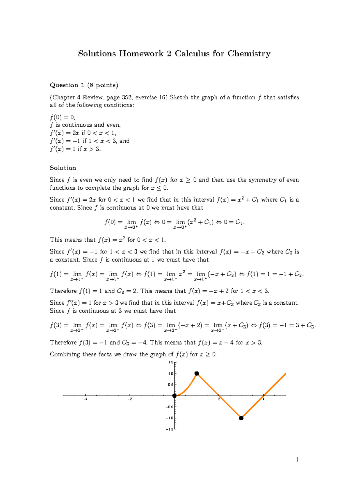 Calculus for Chemistry: Homework Solutions and Review Guide (Chapters 4 ...