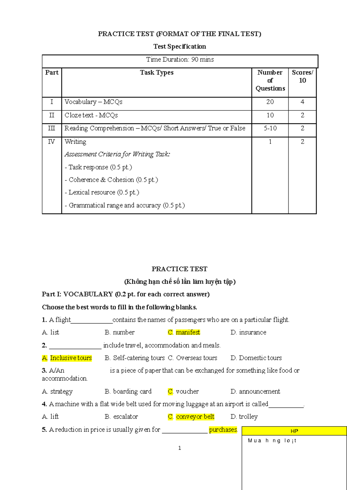 ANDL Bài Luyện Tập chuẩn bị thi cuối khóa đầy đủ - PRACTICE TEST ...