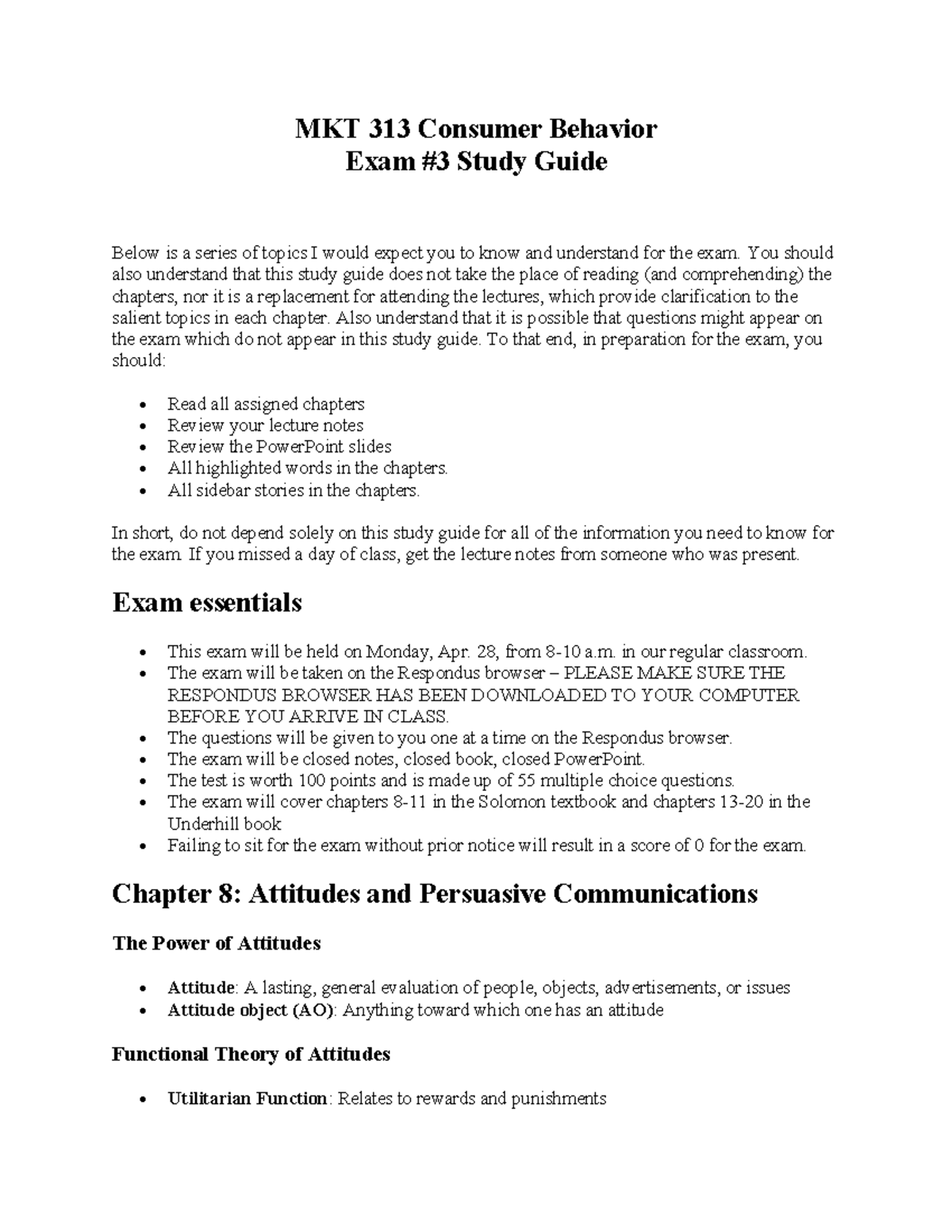 MKT 313 Consumer Behavior Exam #3 Study Guide: Key Concepts and ...
