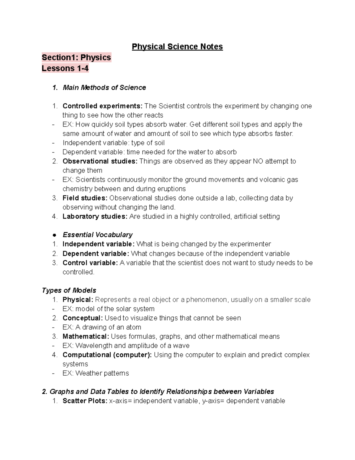 Integrated Physical Science Notes (PHSC-101): Key Concepts in Physics ...