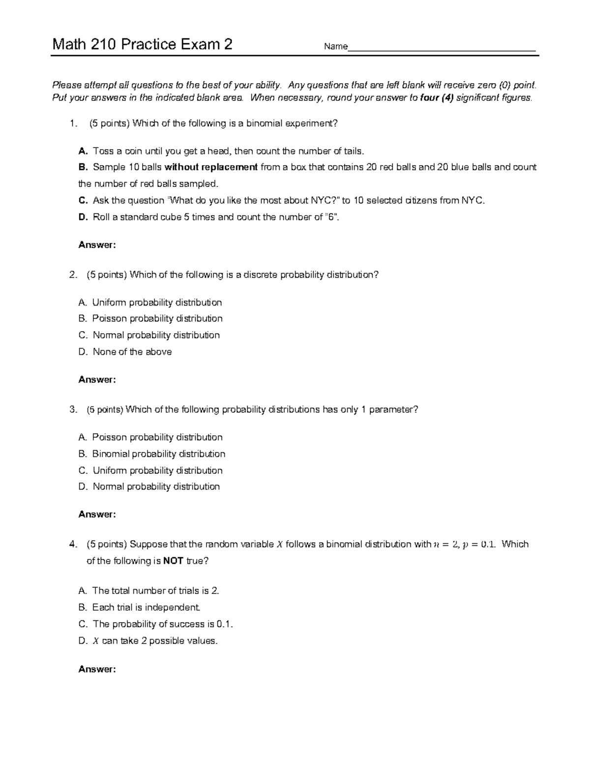 Math 210 Final Exam Practice Questions and Answers - Please attempt all ...