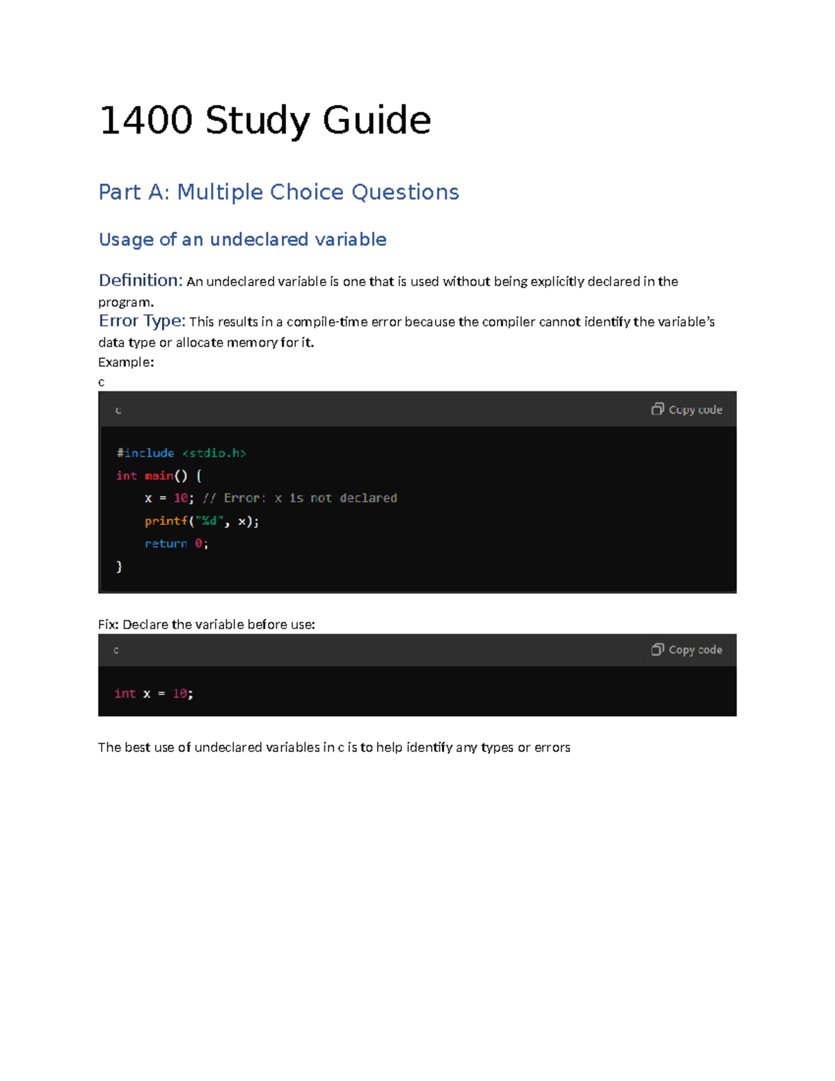 1400 Study Guide - A collection of information and a practice exam to ...