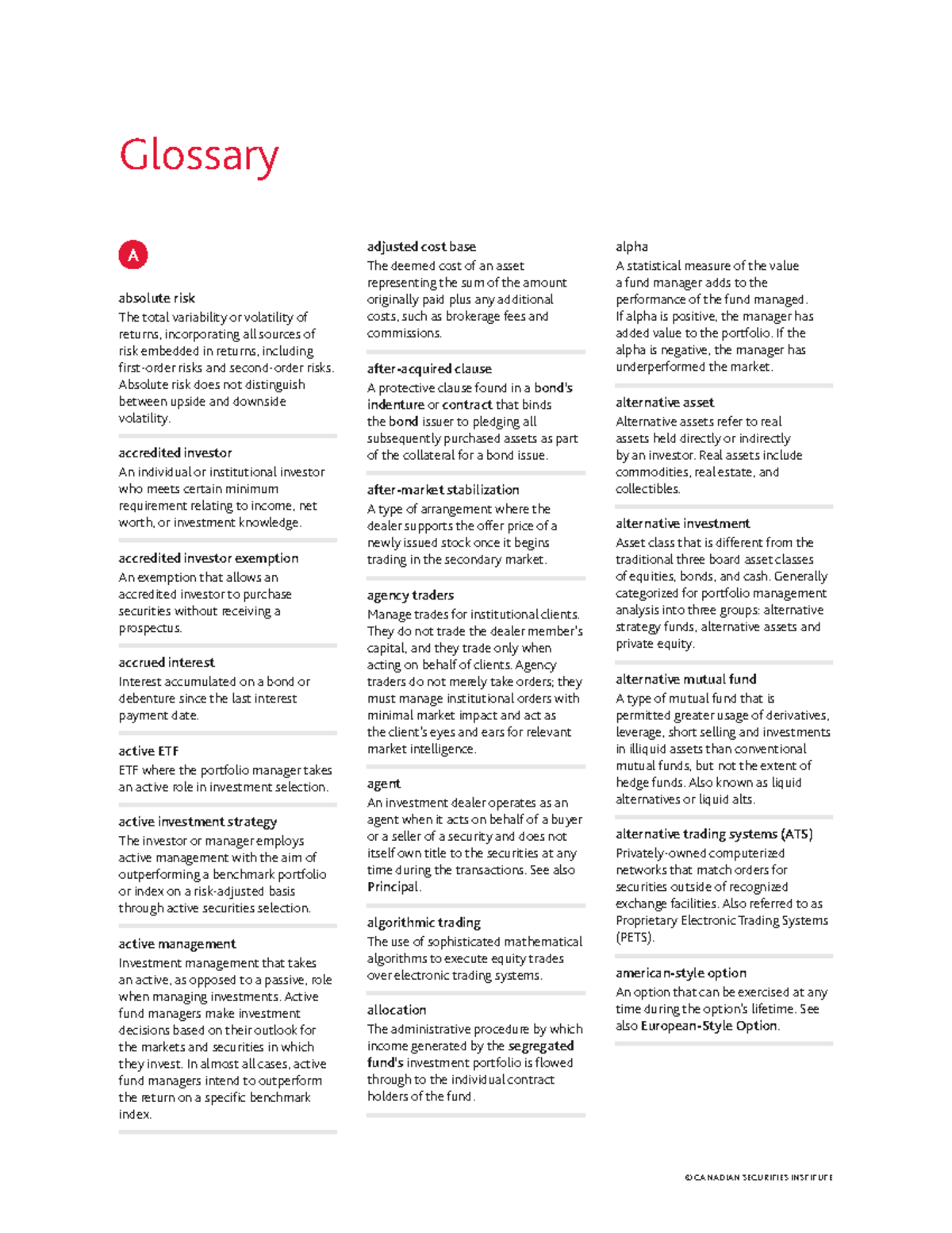 Glossary of Key Terms in Canadian Securities Course (CSC) - Studocu
