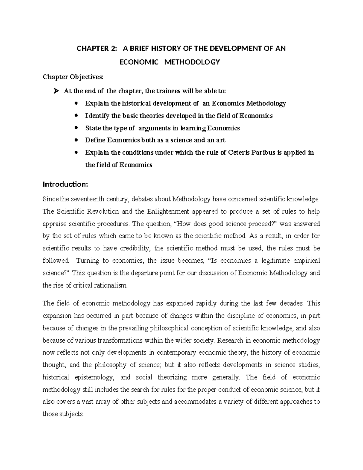 CHAPTER 2: A BRIEF HISTORY OF ECONOMIC METHODOLOGY - Studocu