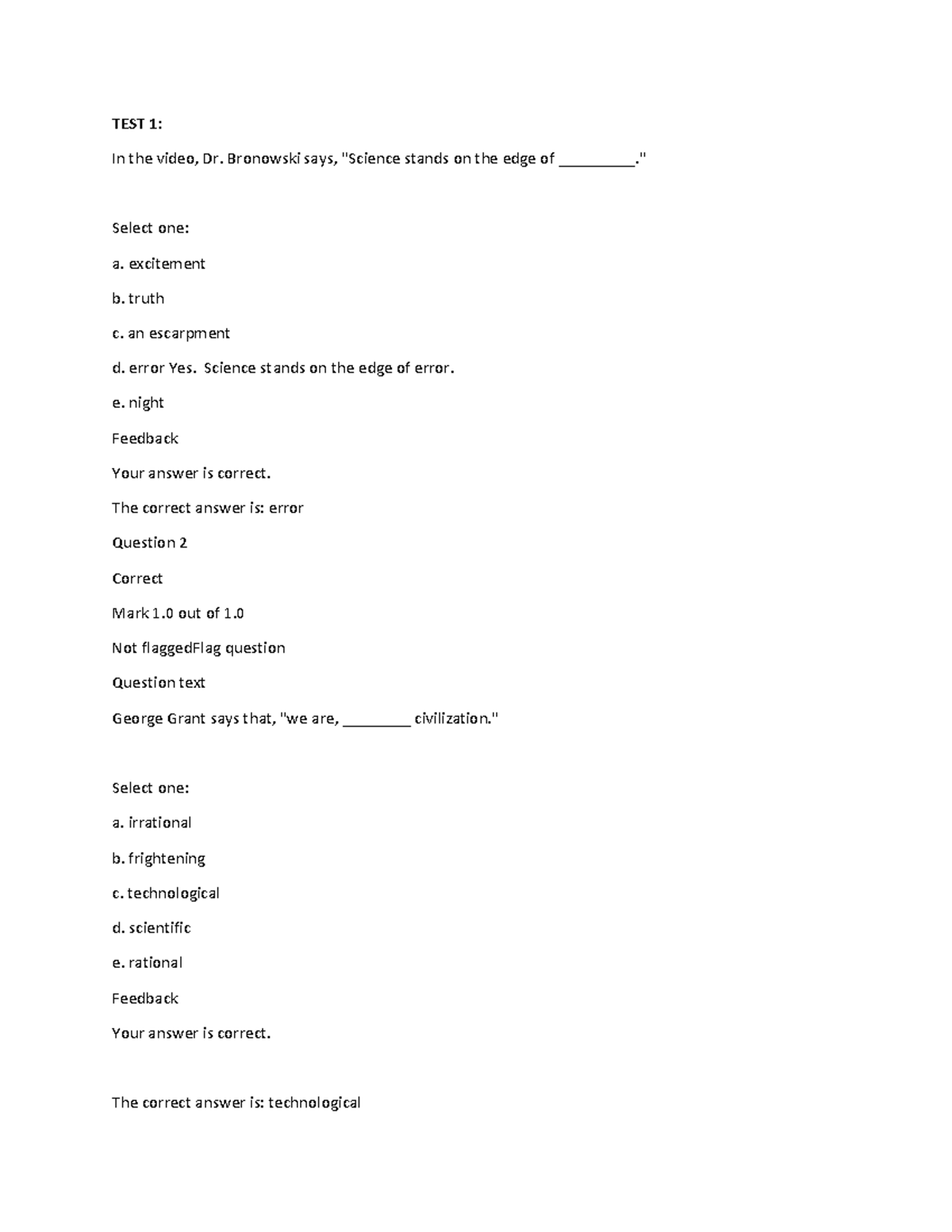 BIOL1010: Test 1 and Test 2 Study Key - Studocu