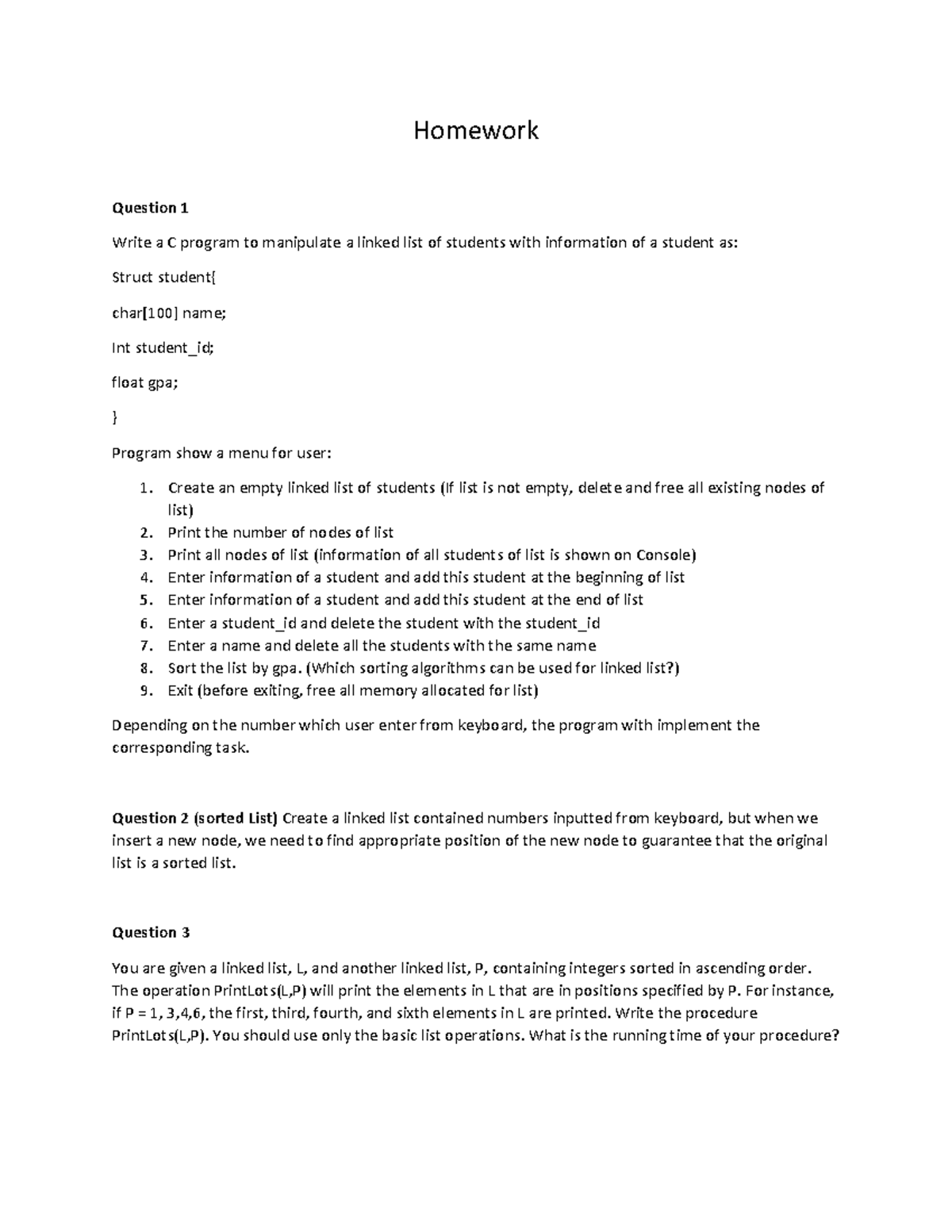 Homework 4: Linked List Manipulation in C Programming - Studocu