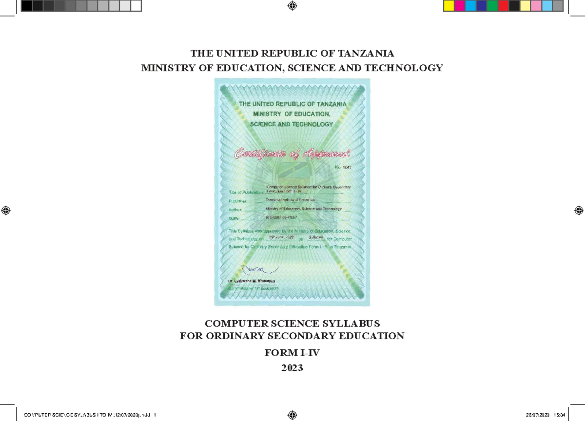 URT Computer Science Syllabus I-IV for Ordinary Secondary Education ...