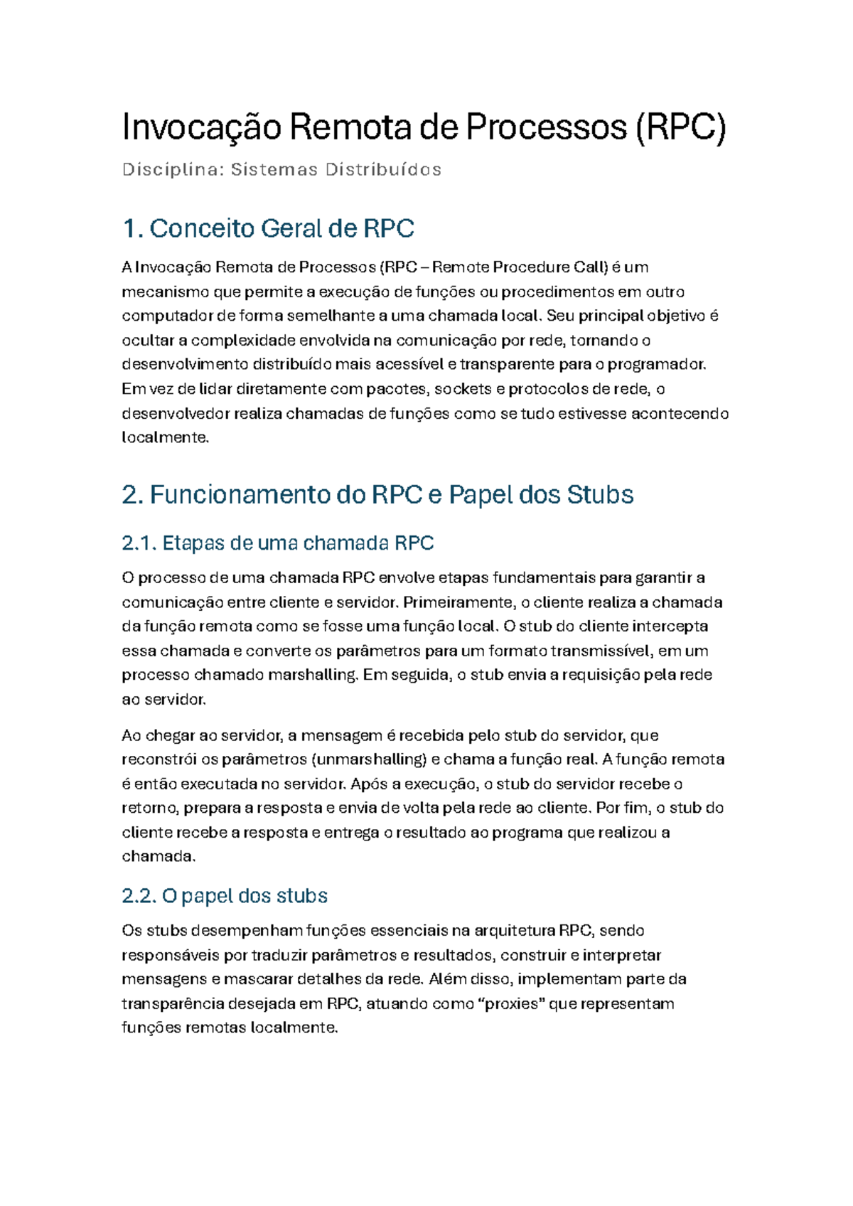 RPC: Conceitos e Funcionamento em Sistemas Distribuídos - Studocu