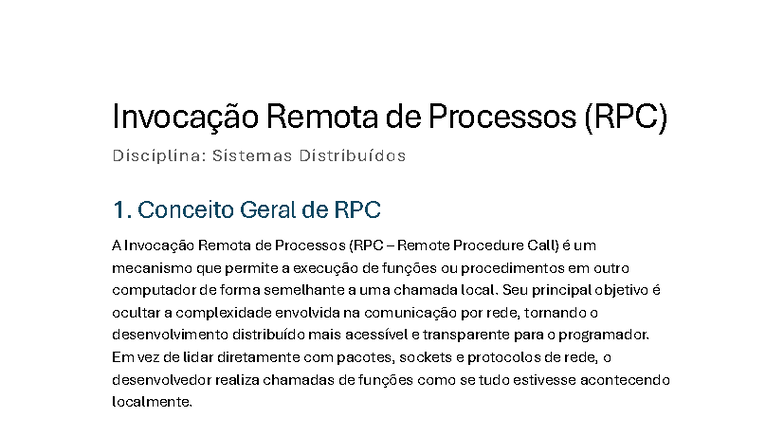 RPC: Conceitos e Funcionamento em Sistemas Distribuídos - Studocu