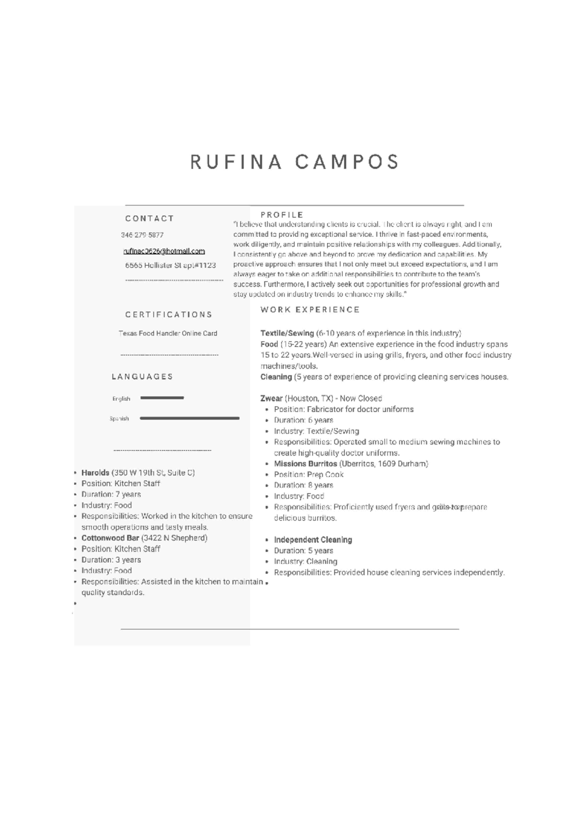 Lumber Quote 2 - Professional Profile of Rufina Campos - Studocu