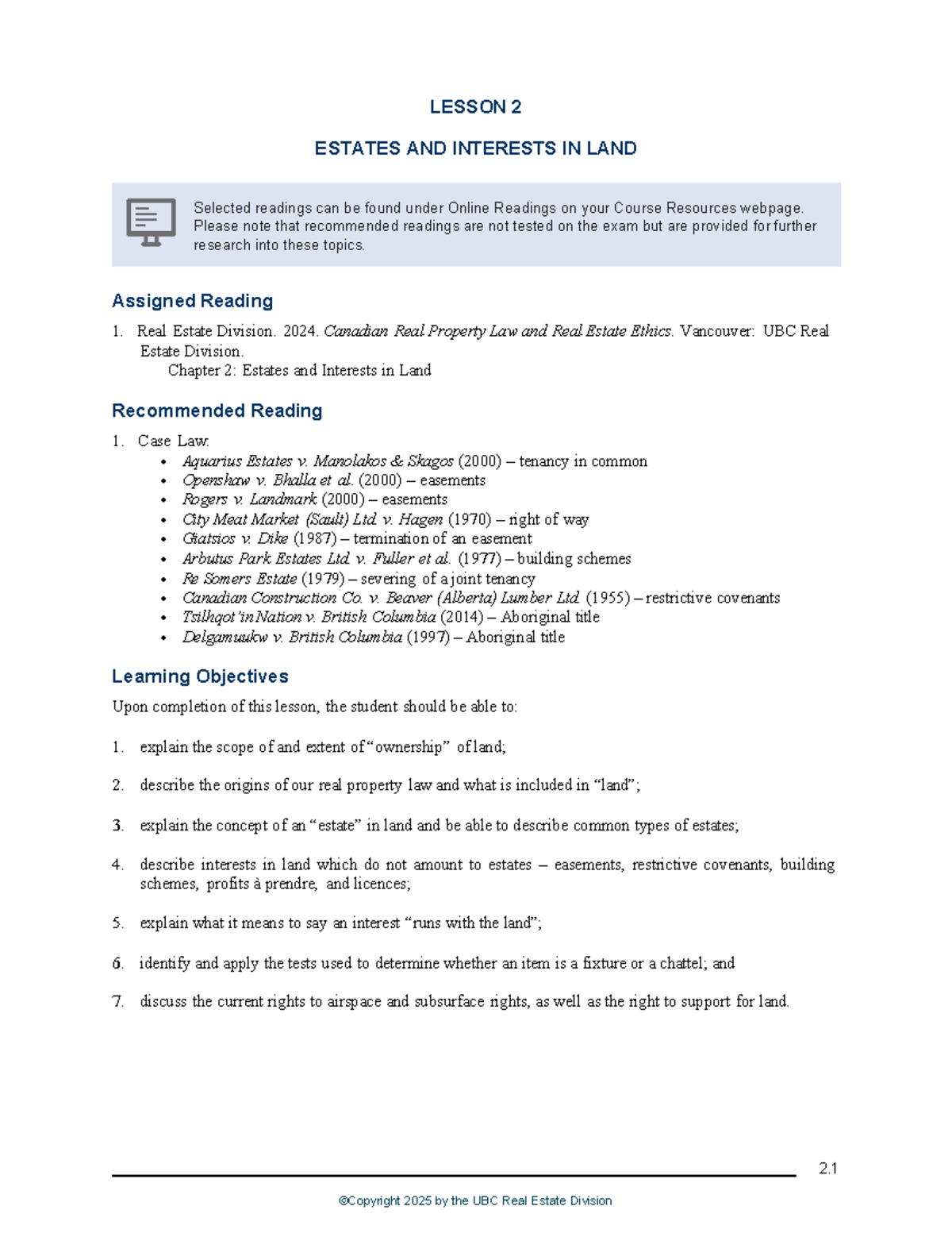 Lesson 2: Estates and Interests in Land - UBC Real Estate Division ...