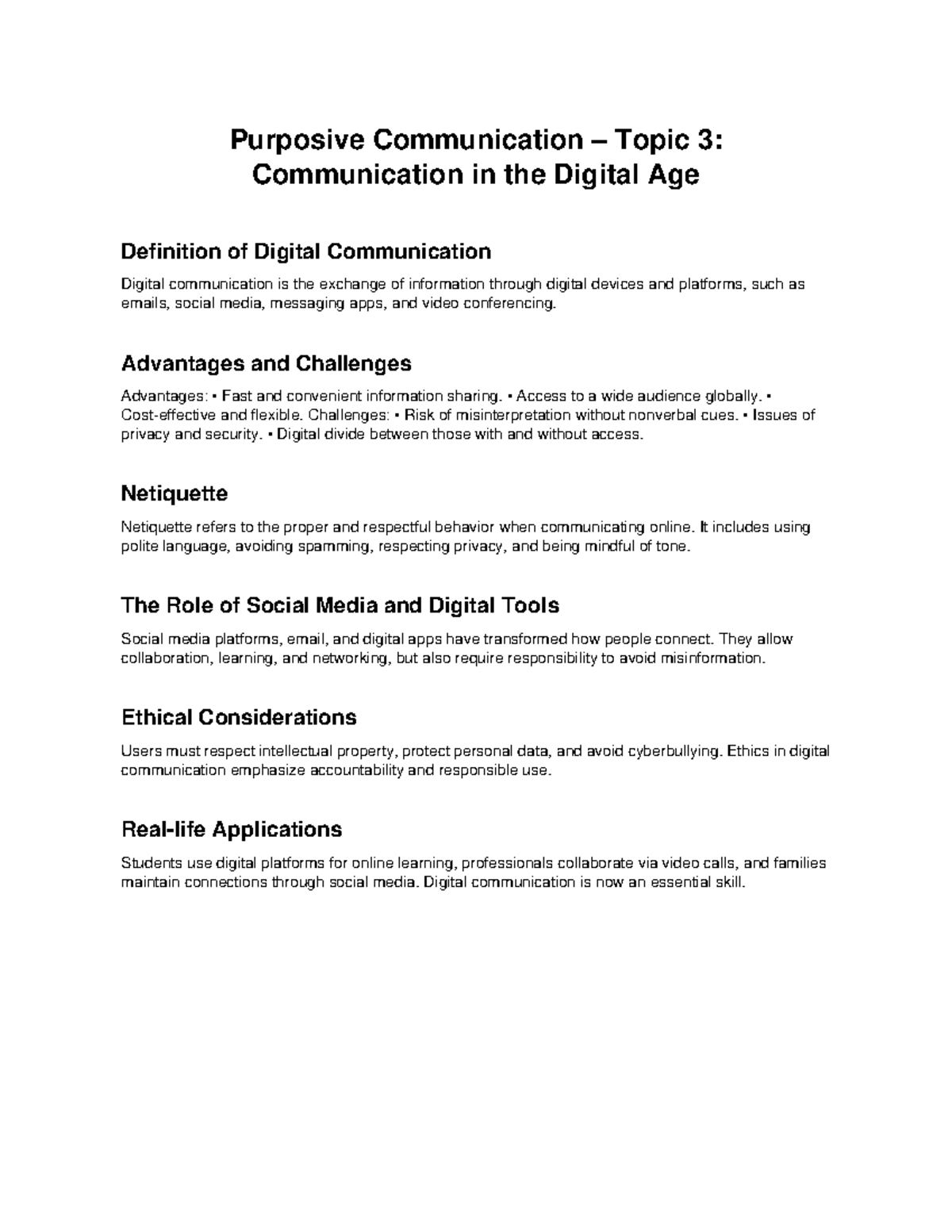 Purposive Communication: Topic 3 - Digital Communication Insights - Studocu